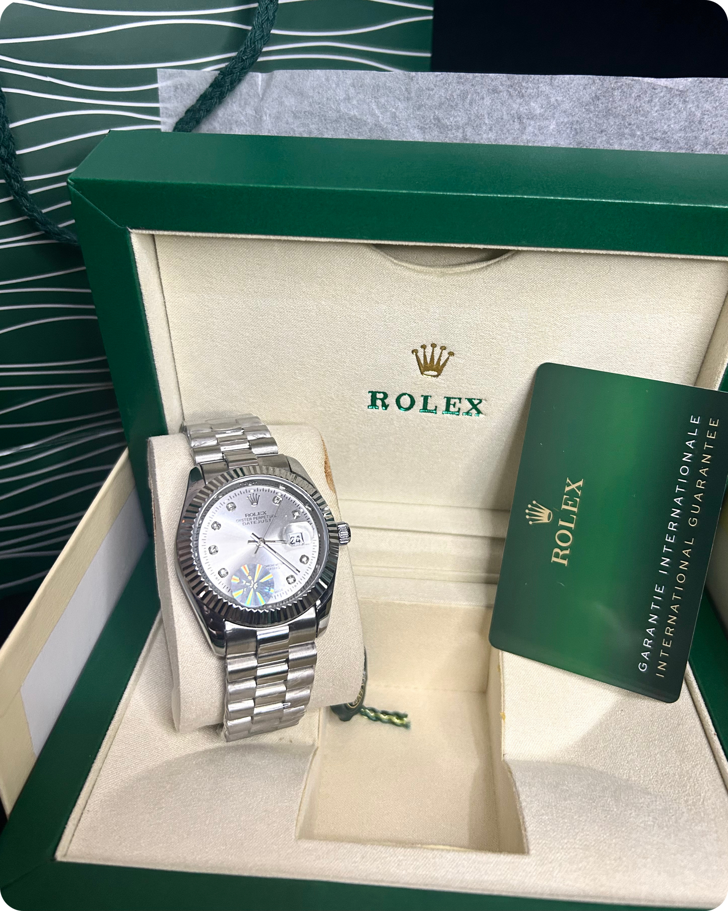 Rolx Date Just silver Diamond Dial