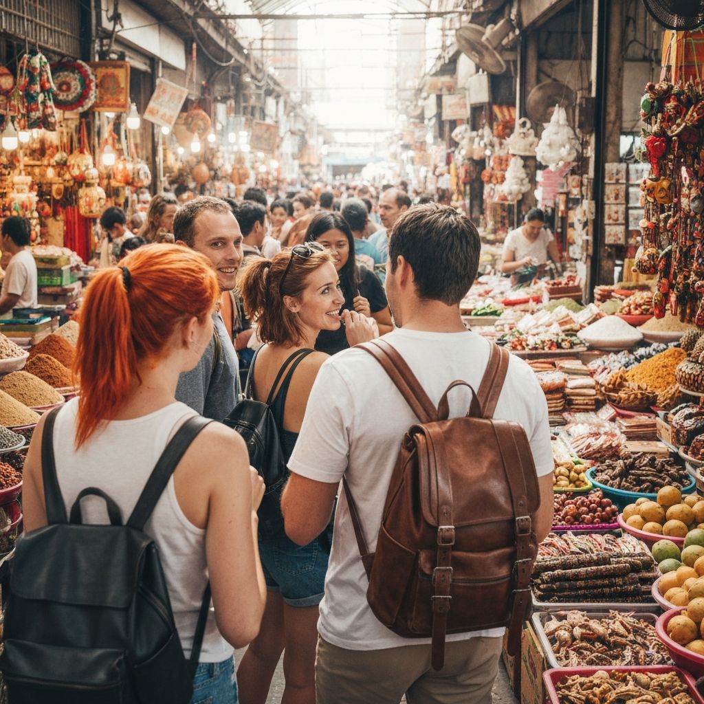 Travelers at local market
