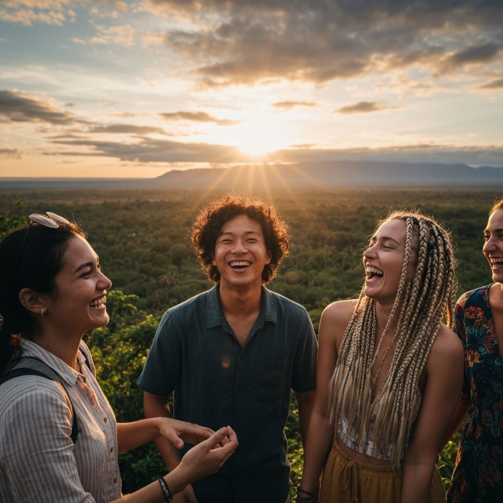 Travelers watching sunset